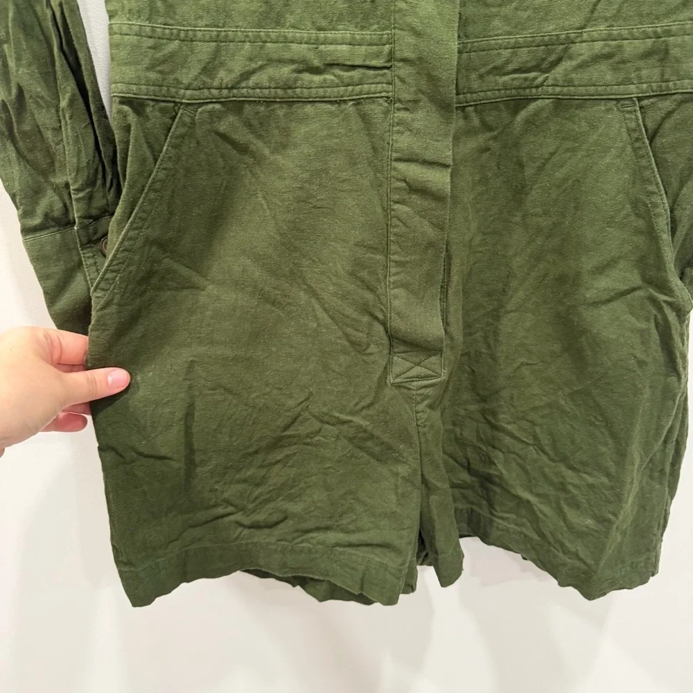 Banana Republic Linen Blend Utility Romper Green Long Sleeve Small Petite